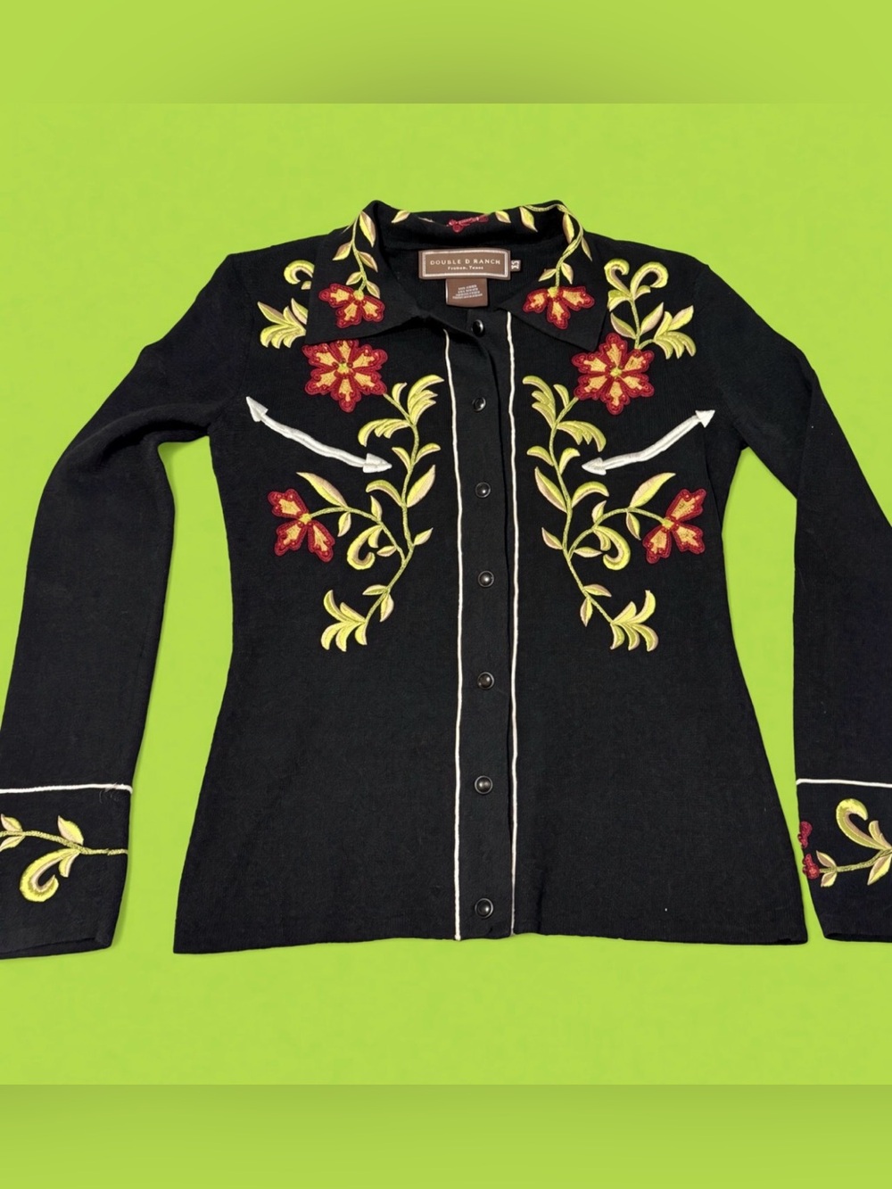 Double D Ranch Embroidered Western pearl snap top blouse XS
